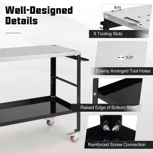 COSTWAY Welding Table 2-tier Rolling Welding Workbenchw/ Tool Rack & Tray