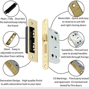 EAI Bathroom Lock 80mm / 57mm Backset PVD BRASS for Wooden Bathrooms Accepts 5mm Square Spindle CE UKCA & Fire Door App