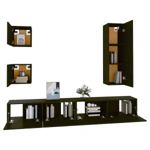 Berkfield 5 Piece TV Cabinet Set Black Engineered Wood