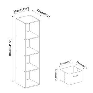 URBNLIVING 106cm Height 4 Tiers Teak Wooden Shelves Cubes Storage Units With Light Pink Drawer Insert