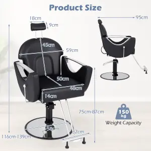 COSTWAY Adjustable Barber Chair 360 Swivel Reclining Salon Chair for Hair Stylist