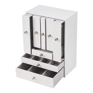 White Free Standing Faux Leather Jewelry Box