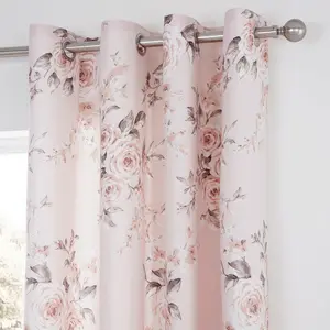 Canterbury Floral Lined Eyelet Curtains (Set of 2) Blush