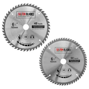 Saxton TCT165MXB TCT Circular Blade 165mm x 48 & 60 Teeth x 20mm Bore & 16mm Ring Pack of 2