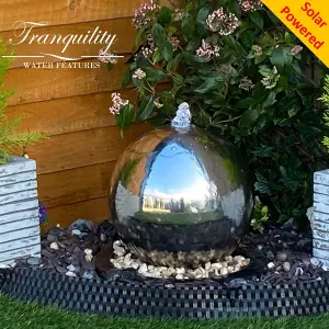 30cm Stainless Steel Sphere Modern Metal Solar Water Feature