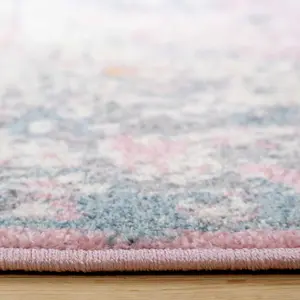 Pink Blue Pastel Traditional Medallion Living Area Runner Rug 60x240cm