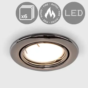 ValueLights Downlight Tiltable Fire Rated Black Chrome Ceiling Light Fitting 6 Pack