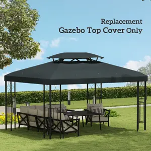 Outsunny 3x4m Gazebo Replacement Roof Canopy 2 Tier Top UV Cover Charcoal Grey