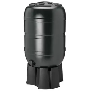 210 Litre Large Black Water Butt Rain Collector Complete With Stand, Filler, Tap & Lockable Lid