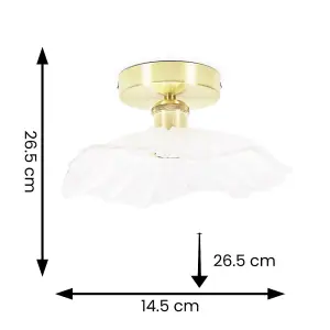 ValueLights Cassia Gold Flush Ceiling Light with Clear Glass Flower Shade - LED Bulb Included