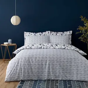 Dunelm Zen Reversible Duvet Cover And Pillowcase Set, Scandi, Size: Single, Blue, Navy, 100% Cotton