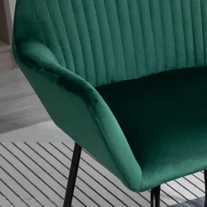 HOMCOM Modern Accent Chair, Velvet-Touch Fabric Upholstered Armchair with Metal Base for Living Room, Bedroom Dinning Room, Green