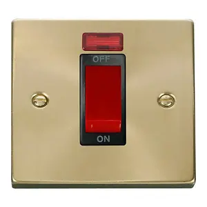 Satin / Brushed Brass 1 Gang Size 45A Switch With Neon - Black Trim - SE Home