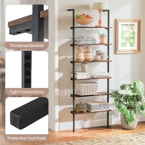 COSTWAY 6-Tier Ladder Shelf Wall Mounted Industrial Bookshelf with Metal Frame