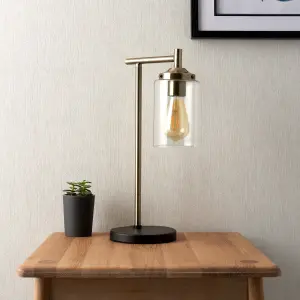 Edinburgh Matt Black Antique brass effect Table lamp