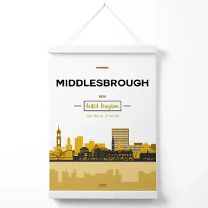 Middlesbrough Yellow and Black City Skyline Poster with Hanger / 33cm / White