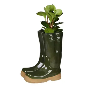 Dark Green Wellington Boots Large Indoor Outdoor Flower Pot Garden Planter