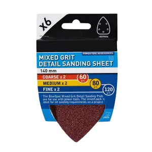 6 x Mixed Grit Hook and Loop 140mm Detail Sanding Sheets, Palm Sander Mouse Pads