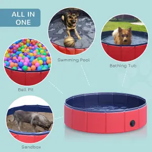 PawHut Pet Paddling Pool Cat Dog Indoor/ Outdoor Foldable 80cm Diameter Red