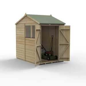 Forest Garden Beckwood Shiplap 7x5 ft Reverse apex Natural timber Wooden Pressure treated 2 door Shed with floor & 2 windows (Base included) - Assembly service included