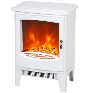 HOMCOM Electric Fireplace Freestanding w/Realistic Flame Effect, White