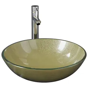 Berkfield Bathroom Sink with Tap and Push Drain Gold Tempered Glass