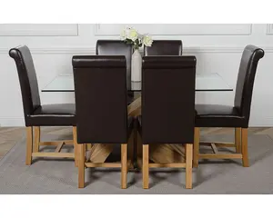 Valencia 160 cm x 90 cm Glass Dining Table and 6 Chairs Dining Set with Washington Brown Leather Chairs