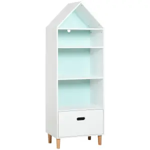 HOMCOM 142x50cm Child's Rocket Bookshelf w/ 3 Shelves Drawer Wood Legs White