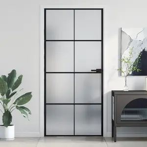 Berkfield Interior Door Slim Black 93x201.5 cm Tempered Glass and Aluminium