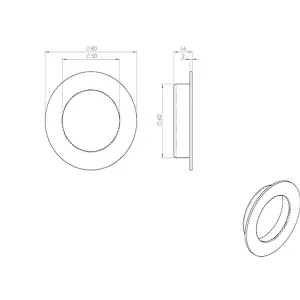 Circular Low Profile Recessed Flush Pull 80mm Diameter Bright Stainless Steel