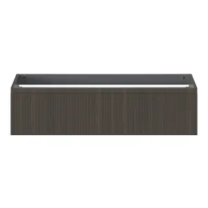 GoodHome Kentia Ribbed effect Walnut Veneer Wall-mounted Bathroom Cabinet (H) 300mm (W) 1200mm