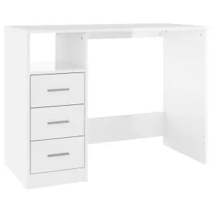 Berkfield Desk with Drawers High Gloss White 102x50x76 cm Engineered Wood