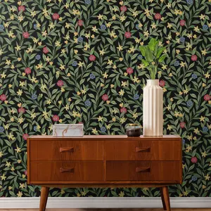 Galerie Mulberry Tree Black Multicoloured Floral Leaf Wallpaper Roll