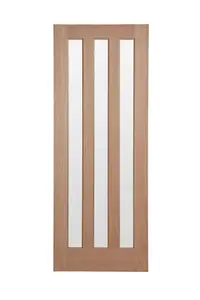 Fortia Vertical 0 panel 3 Lite Obscure Glazed Contemporary Natural White oak veneer Internal Timber Door, (H)1981mm (W)762mm (T)35mm