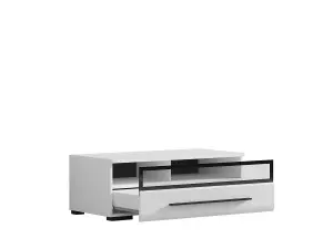 White Gloss TV Cabinet TV Unit Entertainment Stand Glass Drawer Black Rim Fever