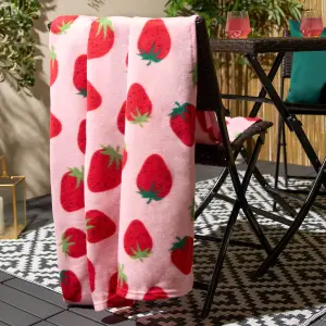 Strawberry Fleece Throw Over Bed Blanket Picnic Travel Warm Chair Sofa Bedspread