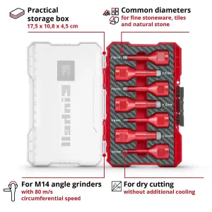 Einhell Diamond Hole Saw Bit Set 7 Pieces For M14 With M-CASE Box KWB