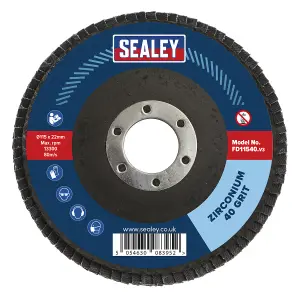 Sealey Flap Disc Zirconium 115mm 22mm Bore 40 Grit Abrasive Flaps FD11540