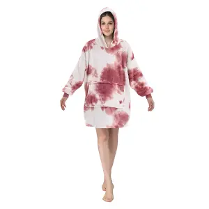 Pink Oversized Tie Dye Sherpa Blanket Hoodie with Front Pocket