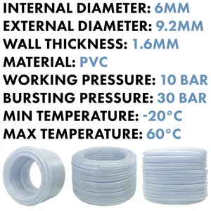 Clear PVC Braided Hose,Food Grade-Oil-Water-Fuel Reinforced Pipe,Tube 6mm internal,9.2mm external (5m)