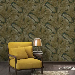 GDUK Distressed Leaf Davyn Textured Wallpaper, Teal