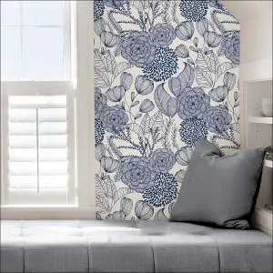 NuWallpaper NUS3830 Secret Garden Peel & Stick Wallpaper, Navy