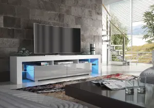 Nova TV Unit 200cm White and Grey High Gloss Doors with LED Lighting - Creative Furniture