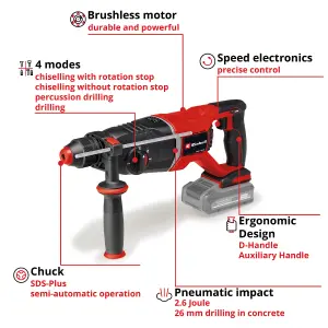 Einhell Cordless Rotary Hammer Drill 2.6J BRUSHLESS Power X-Change BODY ONLY