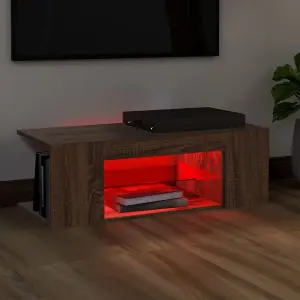 Berkfield TV Cabinet with LED Lights Brown Oak 90x39x30 cm