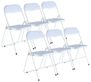 URBNLIVING 79cm Height 6 Pcs Folding Lightweight Portable Metal Frame White PVC Chair Set