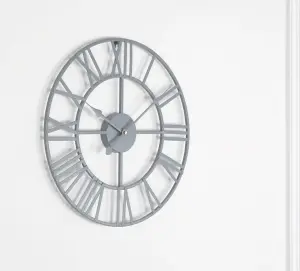 EOS Skeleton Wall Clock with Roman Numerals - Grey / 40cm