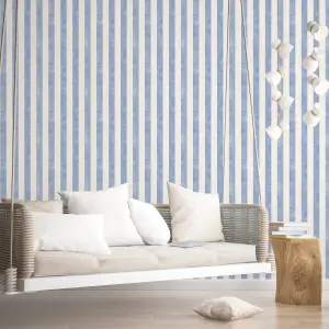 Galerie Simply Stripes 3 Beige Blue Textured Stripe Smooth Wallpaper