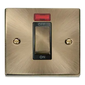 Click Scolmore Deco Neon Switch 1 Gang 45A 2 Pole Antique Brass- VPAB501BK