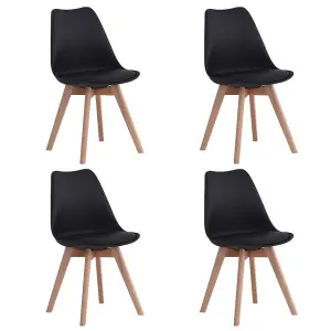 Set of 4 Black Dining Chairs with Wooden Legs